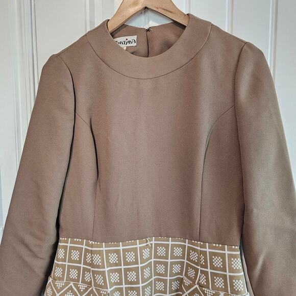 Vintage 60s Contima Shift Dress Womens Medium Brown Mod Twee ALine Preppy Pinup - Picture 3 of 13